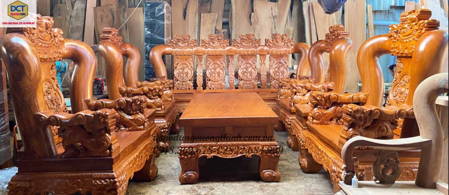 salon phòng khách gỗ gõ đỏ